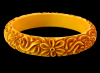 yellow all over deep floral carving bakelite bangle